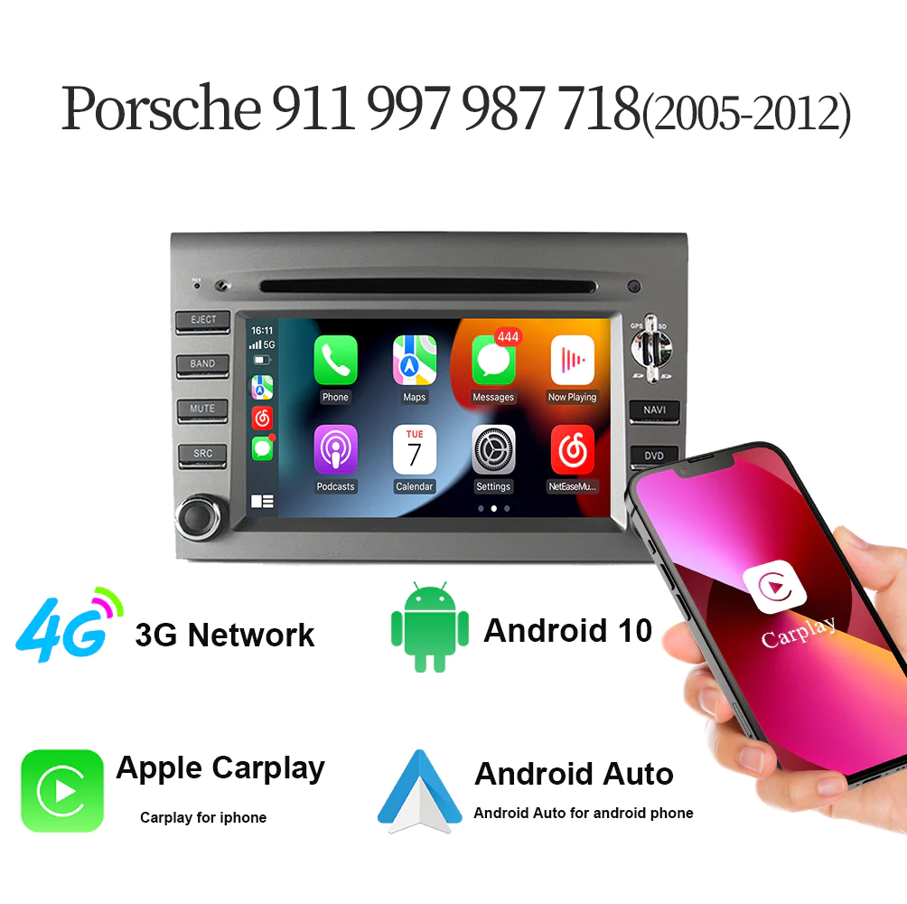 Autoradio Android 7 pouces pour Porsche Boxster, Cayman, Porsche 911